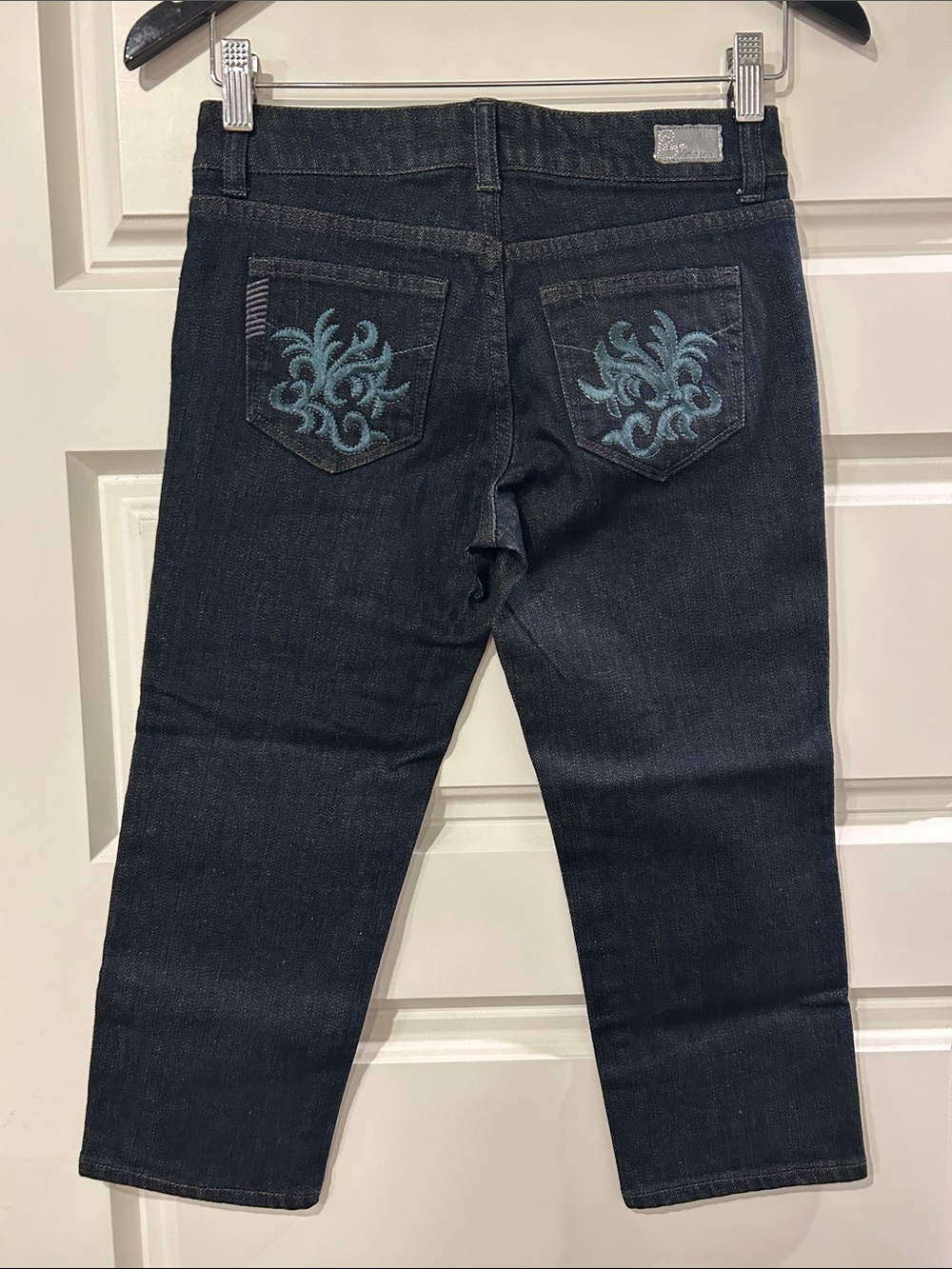 Vintage Y2K Girls Paige Premim Denim Roxbury Dark Blue Embroidered Jeans, 12
